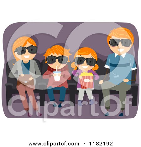 Cartoon of a Red Haired Family Watching a 3d Movie - Royalty Free Vector Clipart by BNP Design Studio