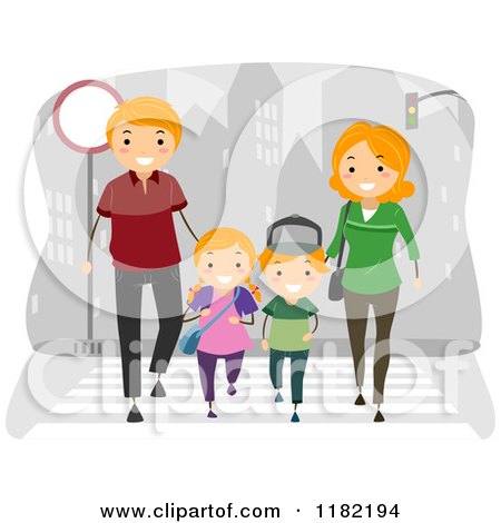 Cartoon of a Red Haired Family Crossing a Street - Royalty Free Vector Clipart by BNP Design Studio