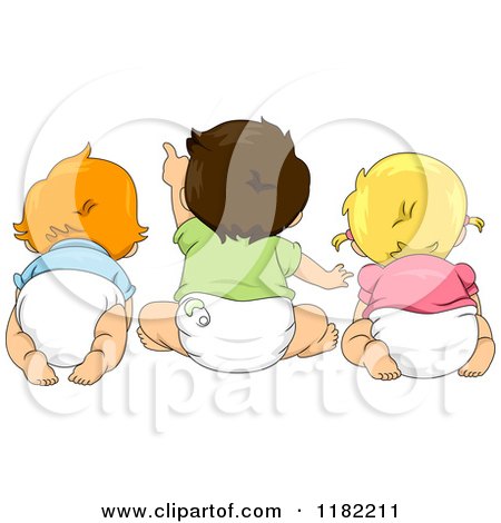Cartoon of a Rear View of Toddler Children Looking and Pointing - Royalty Free Vector Clipart by BNP Design Studio