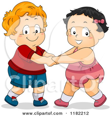 Cartoon of Toddler Children Holding Hands and Dancing - Royalty Free Vector Clipart by BNP Design Studio