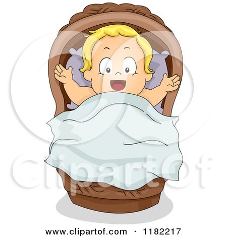 Cartoon of a Happy Blond Baby in a Basket - Royalty Free Vector Clipart by BNP Design Studio