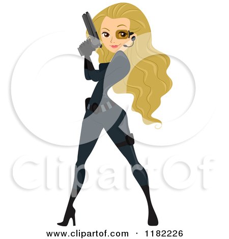 Cartoon of a Sexy Blond Spy Woman Pinup Holding a Gun - Royalty Free Vector Clipart by BNP Design Studio