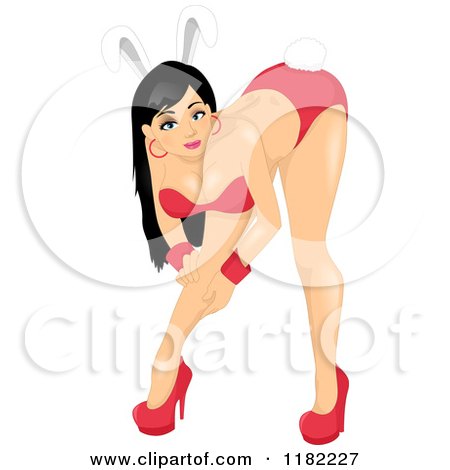 Cartoon of a Sexy Pinup Woman Bending over and Wearing a Bunny Costume - Royalty Free Vector Clipart by BNP Design Studio