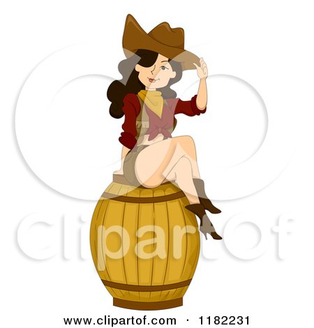 Cartoon of a Sexy Pinup Cowgirl Sitting on a Barrel - Royalty Free Vector Clipart by BNP Design Studio
