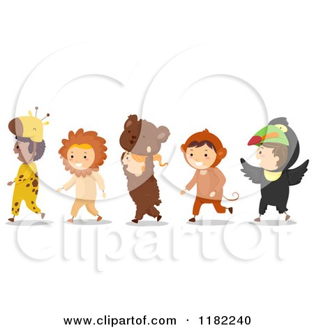 Cartoon of a Line of Children in Animal Costumes - Royalty Free Vector Clipart by BNP Design Studio