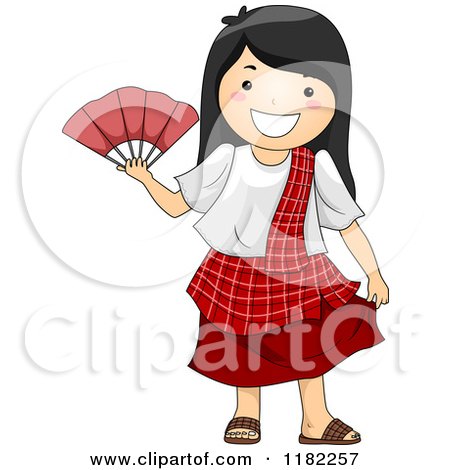 Cartoon of a Happy Filipino Girl in a Traditional Costume - Royalty Free Vector Clipart by BNP Design Studio