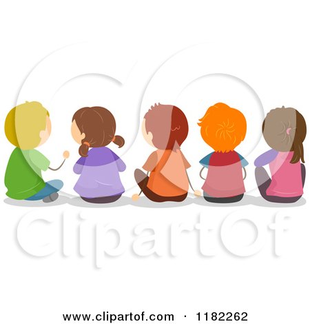 Cartoon of a Rear View of Children Sitting on the Floor - Royalty Free Vector Clipart by BNP Design Studio