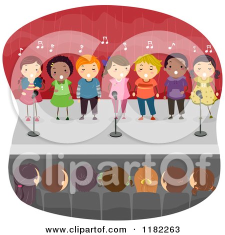 Cartoon of an Audience Watching Children Singing on Stage - Royalty Free Vector Clipart by BNP Design Studio