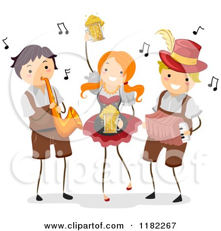 Cartoon of Happy Oktoberfest People with Instruments and Beer - Royalty Free Vector Clipart by BNP Design Studio