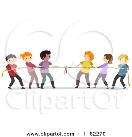 Cartoon of Happy Diverse People Playing Tug of War - Royalty Free Vector Clipart by BNP Design Studio