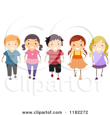 Cartoon of a Happy Group of Diverse Children Walking Forward - Royalty Free Vector Clipart by BNP Design Studio