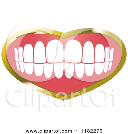 Clipart of a Human Teeth with a Gold Heart Frame - Royalty Free Vector Illustration by Lal Perera