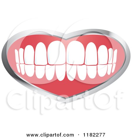 Clipart of a Human Teeth with a Silver Heart Frame - Royalty Free Vector Illustration by Lal Perera