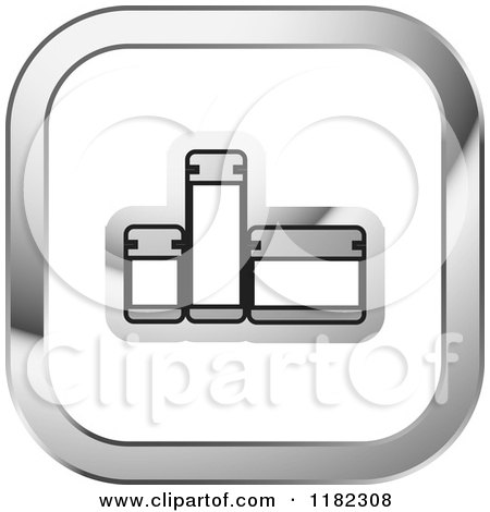 Clipart of Medicine Bottles on a Silver and White Icon - Royalty Free Vector Illustration by Lal Perera