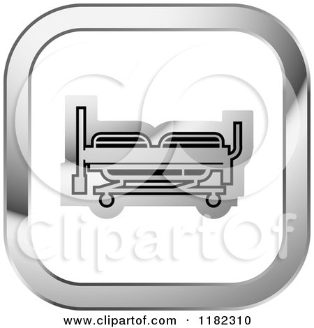 Clipart of a Hospital Bed on a Silver and White Icon - Royalty Free Vector Illustration by Lal Perera