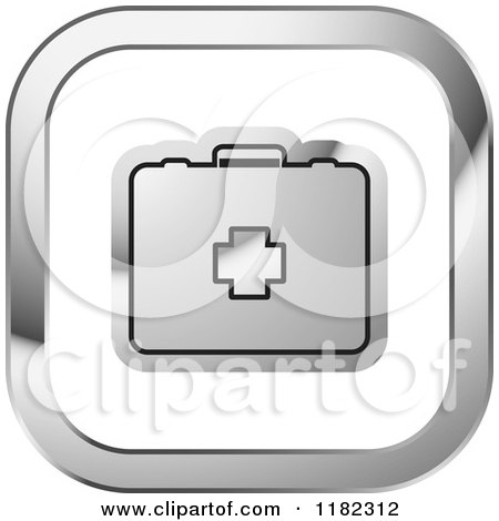 Clipart of a First Aid Kit on a Silver and White Icon - Royalty Free Vector Illustration by Lal Perera