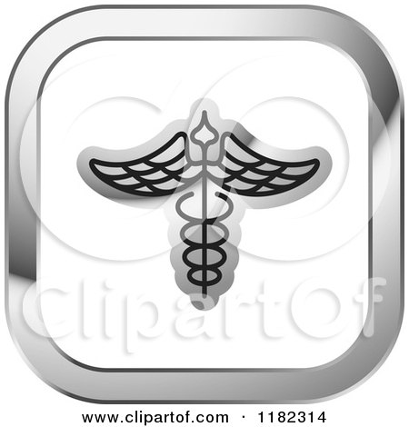 Clipart of a Caduceus on a Silver and White Icon - Royalty Free Vector Illustration by Lal Perera
