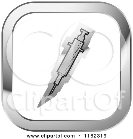 Clipart of a Syringe on a Silver and White Icon - Royalty Free Vector Illustration by Lal Perera