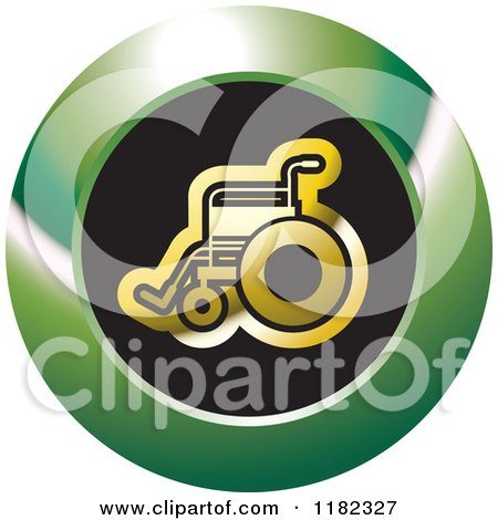 Clipart of a Gold Wheelchair on a Black and Green Icon - Royalty Free Vector Illustration by Lal Perera