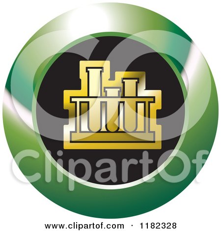 Clipart of a Gold Test Tube Rack on a Black and Green Icon - Royalty Free Vector Illustration by Lal Perera