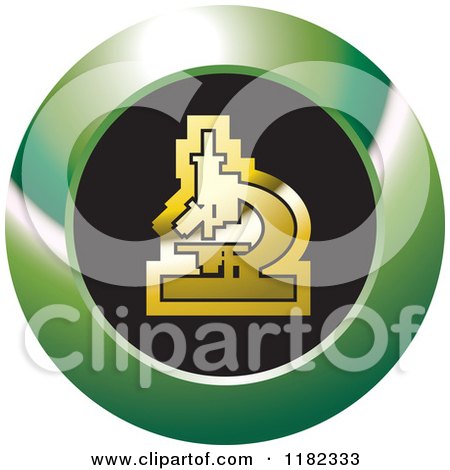 Clipart of a Gold Microscope on a Black and Green Icon - Royalty Free Vector Illustration by Lal Perera