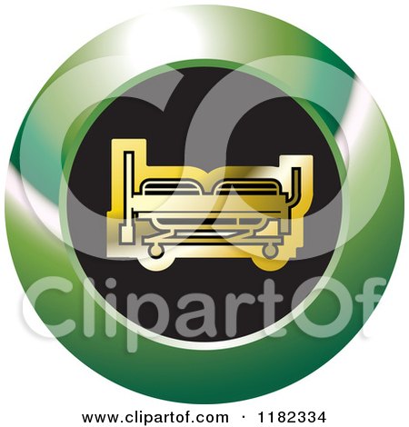 Clipart of a Gold Hospital Bed on a Black and Green Icon - Royalty Free Vector Illustration by Lal Perera