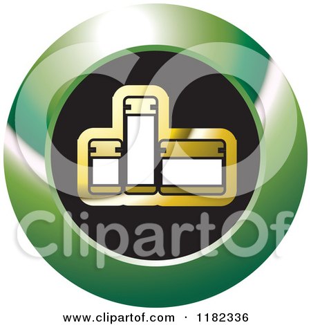 Clipart of Gold Medicine Bottles on a Black and Green Icon - Royalty Free Vector Illustration by Lal Perera