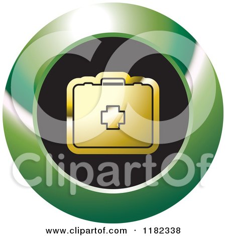 Clipart of a Gold First Aid Kit on a Black and Green Icon - Royalty Free Vector Illustration by Lal Perera