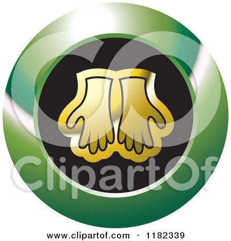 Clipart of Gold Gloves on a Black and Green Icon - Royalty Free Vector Illustration by Lal Perera