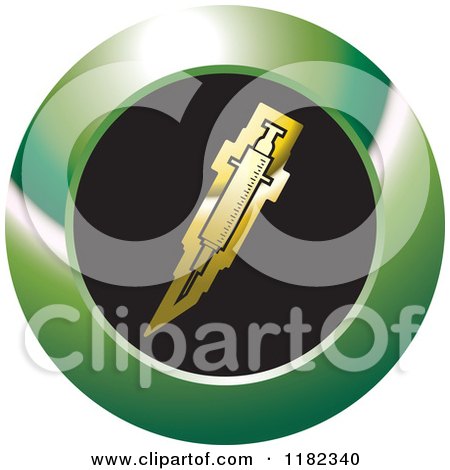 Clipart of a Gold Syringe on a Black and Green Icon - Royalty Free Vector Illustration by Lal Perera