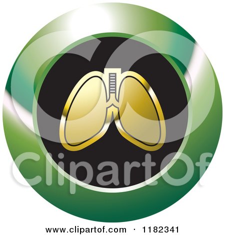 Clipart of Gold Lungs on a Black and Green Icon - Royalty Free Vector Illustration by Lal Perera