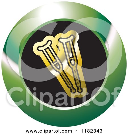 Clipart of Gold Crutches on a Black and Green Icon - Royalty Free Vector Illustration by Lal Perera
