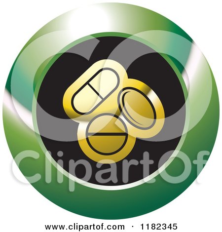 Clipart of Gold Pills on a Black and Green Icon - Royalty Free Vector Illustration by Lal Perera
