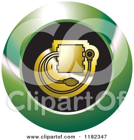 Clipart of a Gold Blood Pressure Monitor on a Black and Green Icon - Royalty Free Vector Illustration by Lal Perera