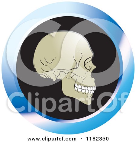 Clipart of a Skull on a Black and Blue Icon - Royalty Free Vector Illustration by Lal Perera