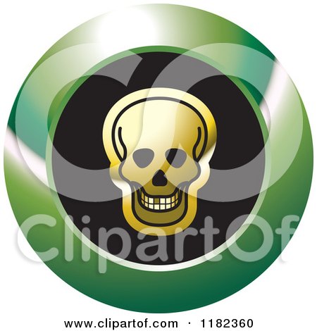 Clipart of a Gold Skull on a Black and Green Icon - Royalty Free Vector Illustration by Lal Perera