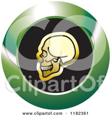 Clipart of a Gold Skull on a Black and Green Icon 2 - Royalty Free Vector Illustration by Lal Perera