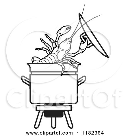 Clipart of a Black and White Crayfish in a Pot - Royalty Free Vector Illustration by Lal Perera