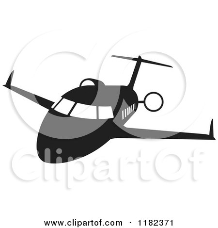 Clipart of a Black and White Airplane in Flight - Royalty Free Vector Illustration by Lal Perera