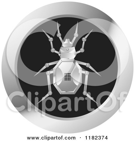 Clipart of a Silver Robot Beetle on a Round Icon - Royalty Free Vector Illustration by Lal Perera