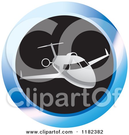 Clipart of a Silver Airplane on a Blue and Black Round Icon - Royalty Free Vector Illustration by Lal Perera