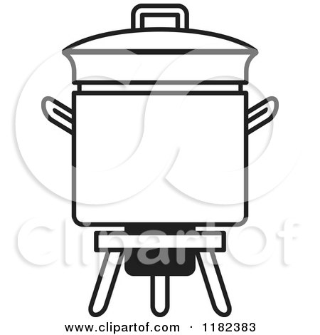 Clipart of a Black and White Pot on a Cooker Stand - Royalty Free Vector Illustration by Lal Perera