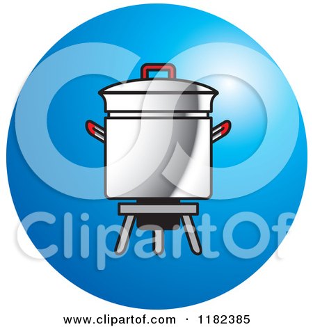 Clipart of a Metal Pot on a Burner Stand over Blue - Royalty Free Vector Illustration by Lal Perera