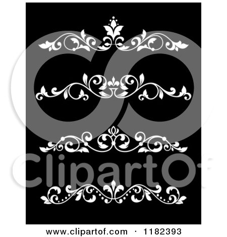 Clipart of Vintage White Floral Borders on Black 2 - Royalty Free Vector Illustration by Vector Tradition SM