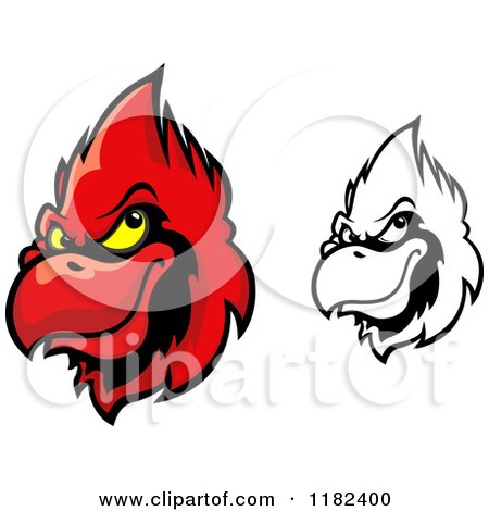Clipart of Red and Grayscale Cardinal Heads - Royalty Free Vector Illustration by Vector Tradition SM