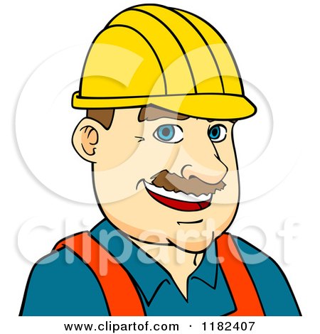 Cartoon of a Happy Construction Worker Wearing a Hard Hat - Royalty Free Vector Clipart by Vector Tradition SM