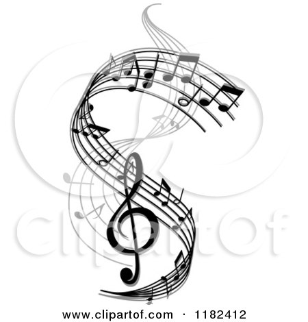 Clipart of a Swirl of Black and Gray Music Notes - Royalty Free Vector Illustration by Vector Tradition SM