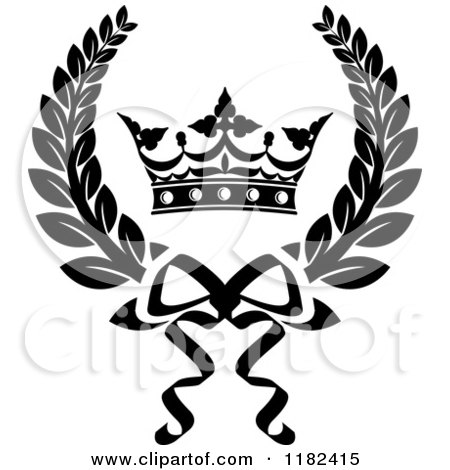 Clipart of a Black and White Laurel Wreath with a Crown - Royalty Free Vector Illustration by Vector Tradition SM