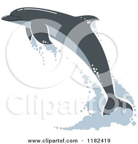 Clipart of a Leaping Gray Dolphin with Water Droplets - Royalty Free Vector Illustration by Vector Tradition SM