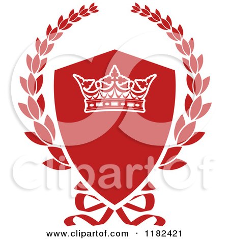 Clipart of a Red Shield and Laurel Wreath with a Crown - Royalty Free Vector Illustration by Vector Tradition SM